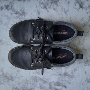Skechers Mens Size 7 Black Leather Oxfords Lug Soles